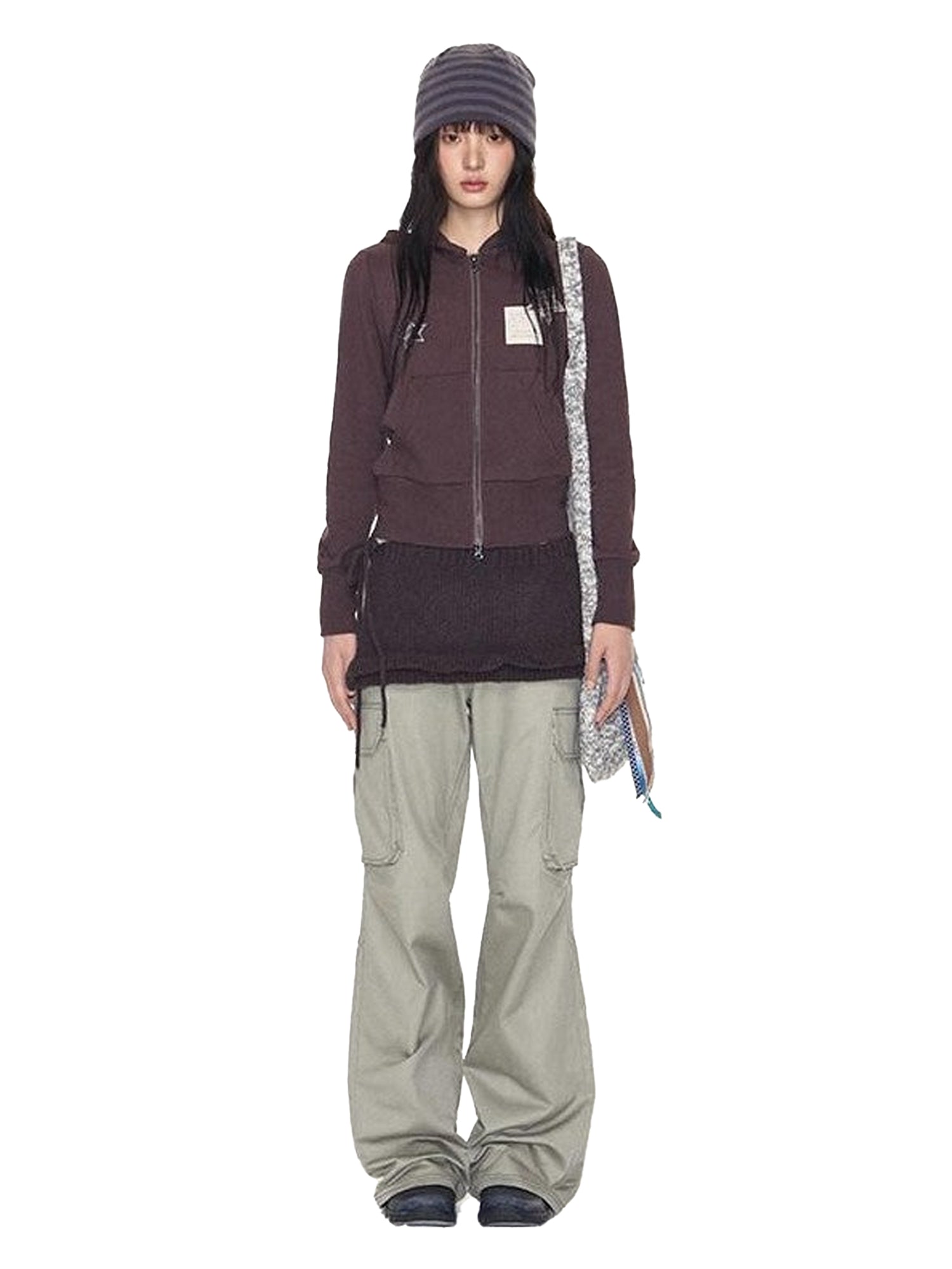 NAPSNAPS Star Applique Embroidered Zip Up Hooded Slim Fit Women&