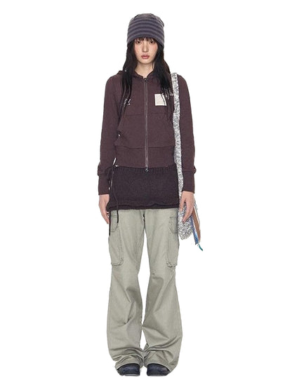 NAPSNAPS Star Applique Embroidered Zip Up Hooded Slim Fit Women&