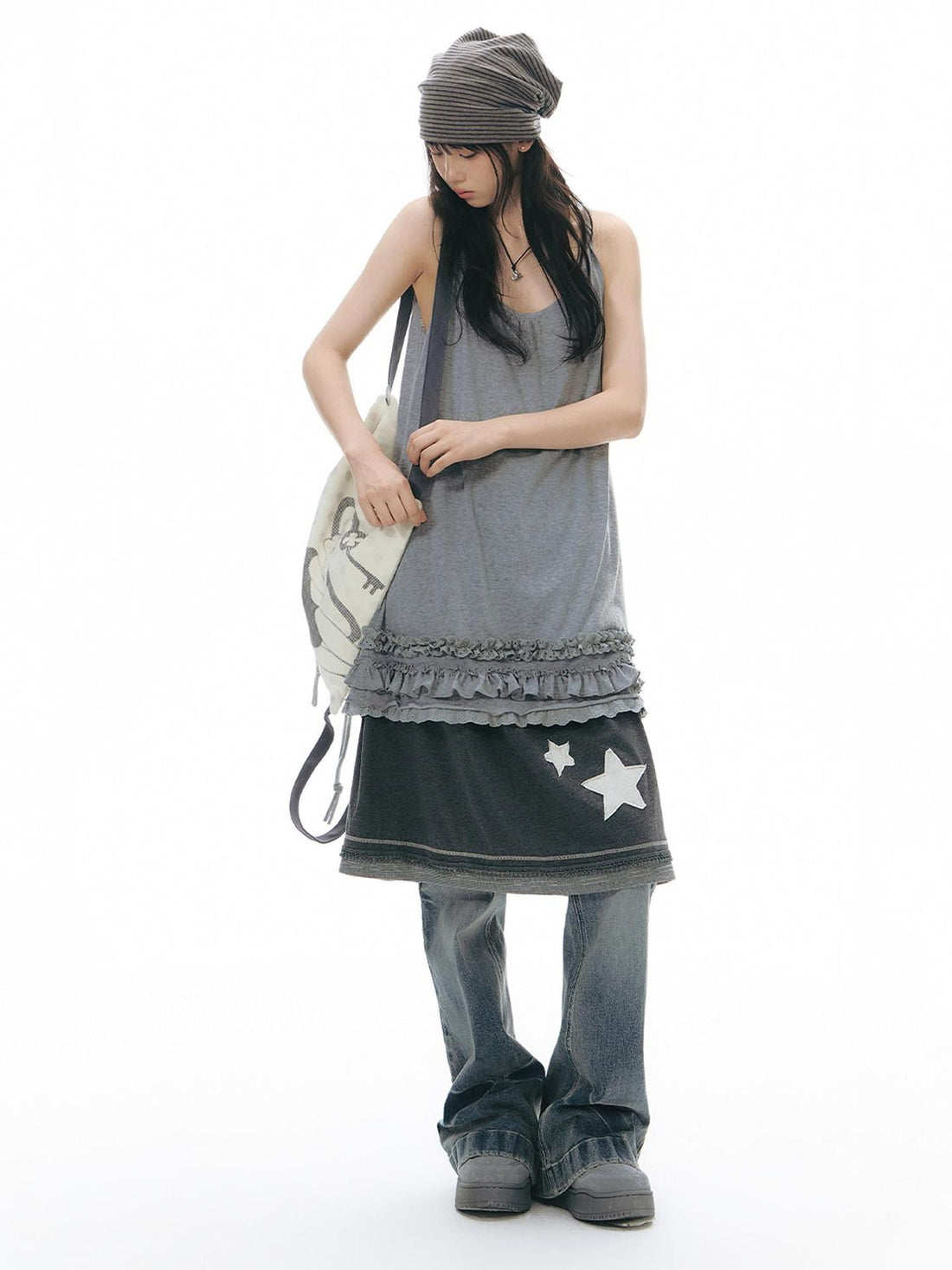 NAPSNAPS Star Applique Knitted Patchwork Women&
