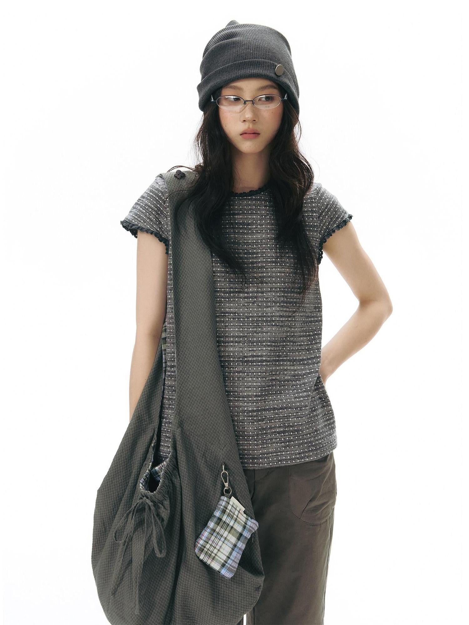 NAPSNAPS Star Grey Plaid Reversible Button Dumpling Women&