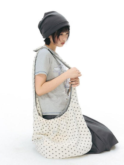 NAPSNAPS Star Grey Plaid Reversible Button Dumpling Women&