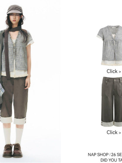 NAPSNAPS Star Grey Plaid Reversible Button Dumpling Women&