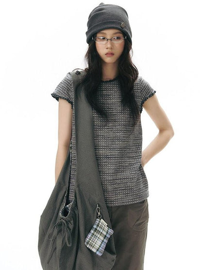 NAPSNAPS Star Grey Plaid Reversible Button Dumpling Women&