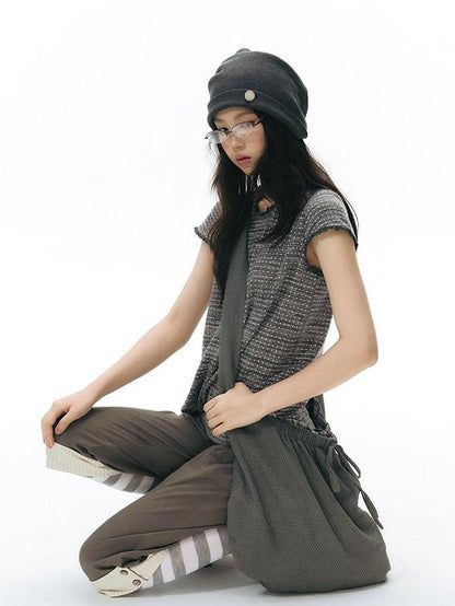 NAPSNAPS Star Grey Plaid Reversible Button Dumpling Women&