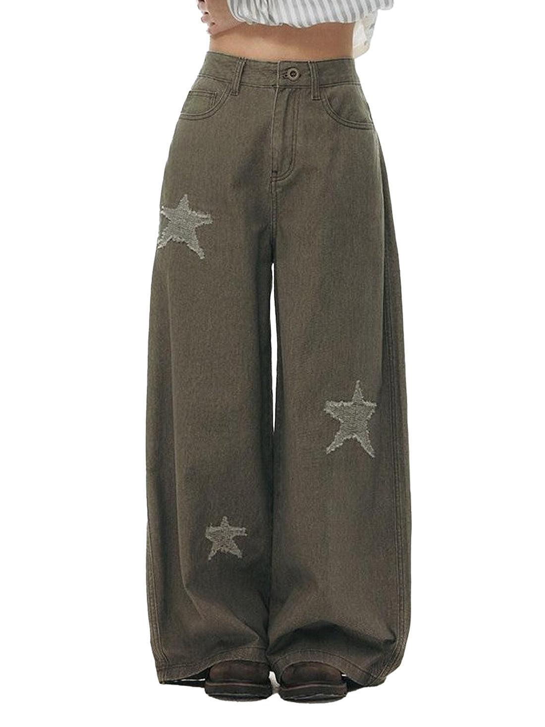 NAPSNAPS Star Jacquard Distressed Curved Cut Women&
