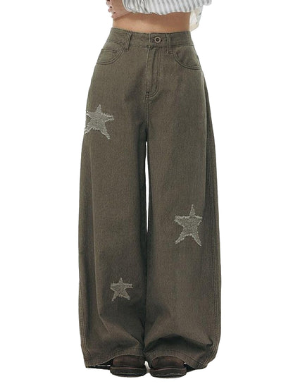 NAPSNAPS Star Jacquard Distressed Curved Cut Women&