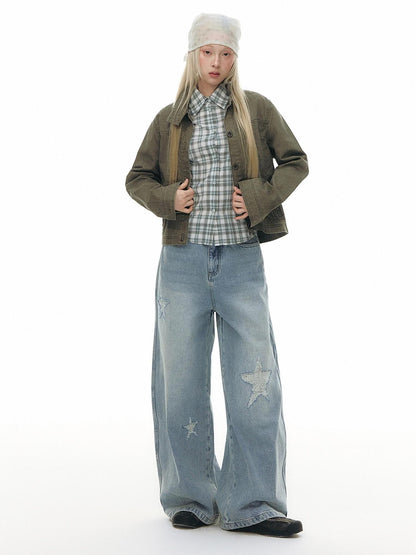 NAPSNAPS Star Jacquard Distressed Curved Cut Women&