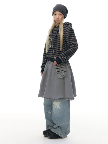 NAPSNAPS Star Jacquard Distressed Curved Cut Women&