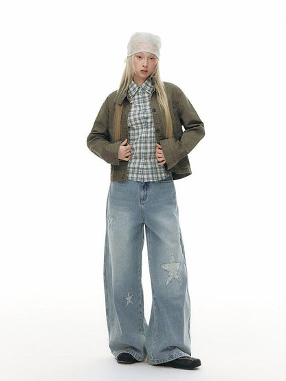 NAPSNAPS Star Jacquard Distressed Curved Cut Women&