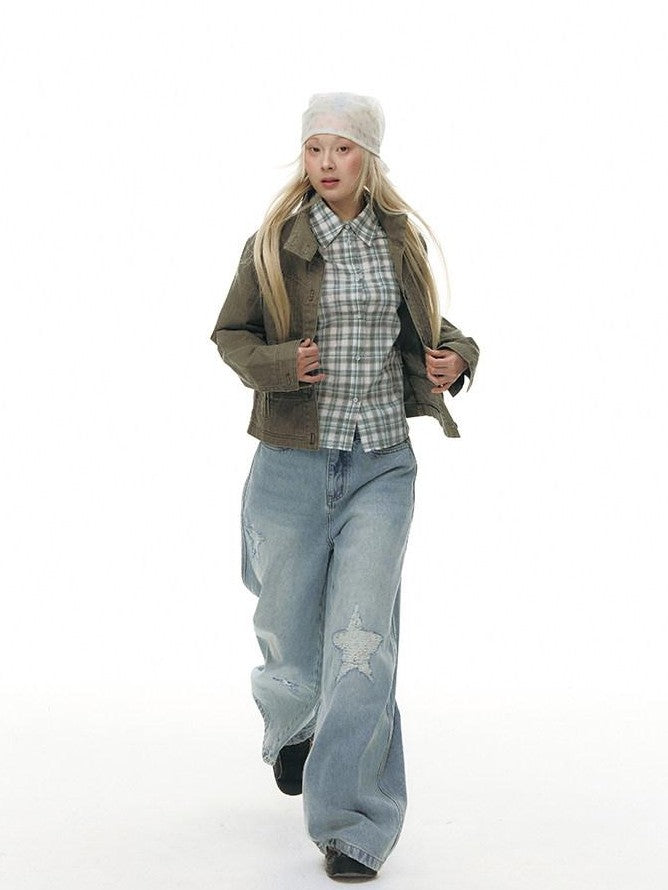 NAPSNAPS Star Jacquard Distressed Curved Cut Women&