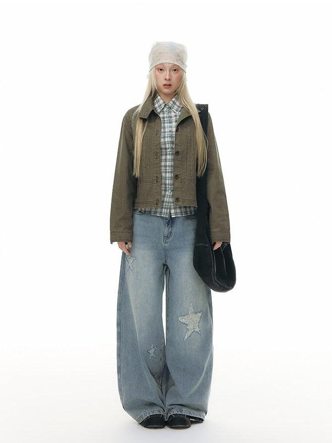 NAPSNAPS Star Jacquard Distressed Curved Cut Women&