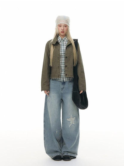 NAPSNAPS Star Jacquard Distressed Curved Cut Women&
