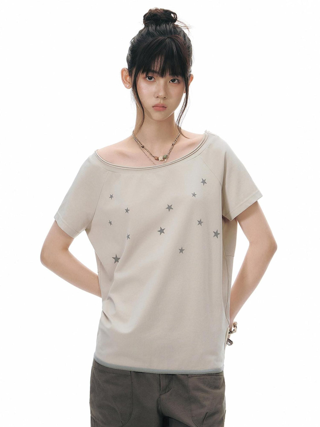 NAPSNAPS Star Print Asymmetric One Shoulder Women&