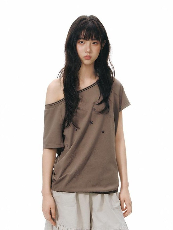 NAPSNAPS Star Print Asymmetric One Shoulder Women&