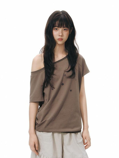 NAPSNAPS Star Print Asymmetric One Shoulder Women&