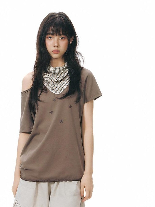 NAPSNAPS Star Print Asymmetric One Shoulder Women&
