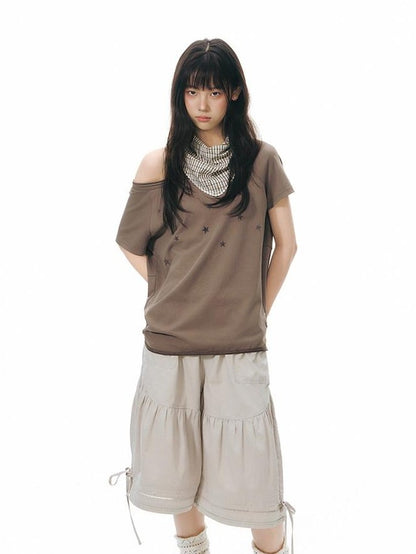 NAPSNAPS Star Print Asymmetric One Shoulder Women&