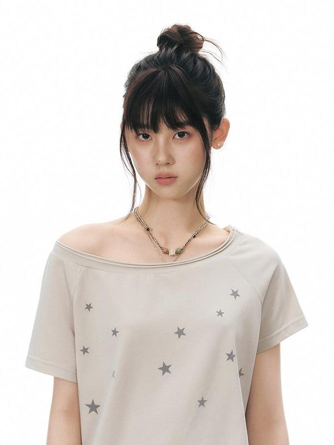NAPSNAPS Star Print Asymmetric One Shoulder Women&