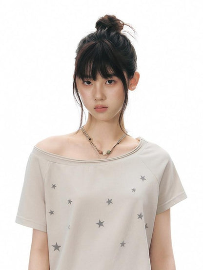 NAPSNAPS Star Print Asymmetric One Shoulder Women&