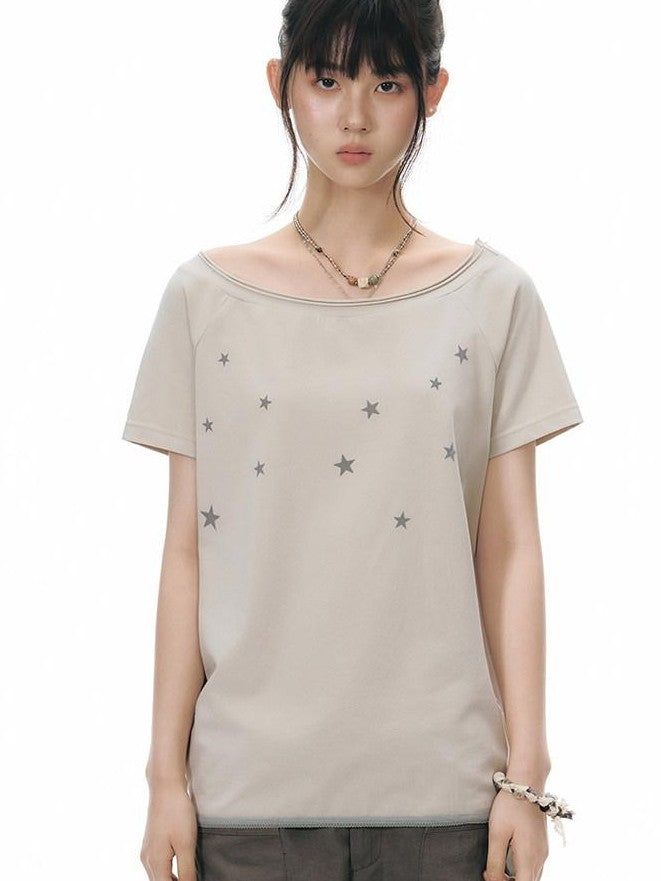 NAPSNAPS Star Print Asymmetric One Shoulder Women&