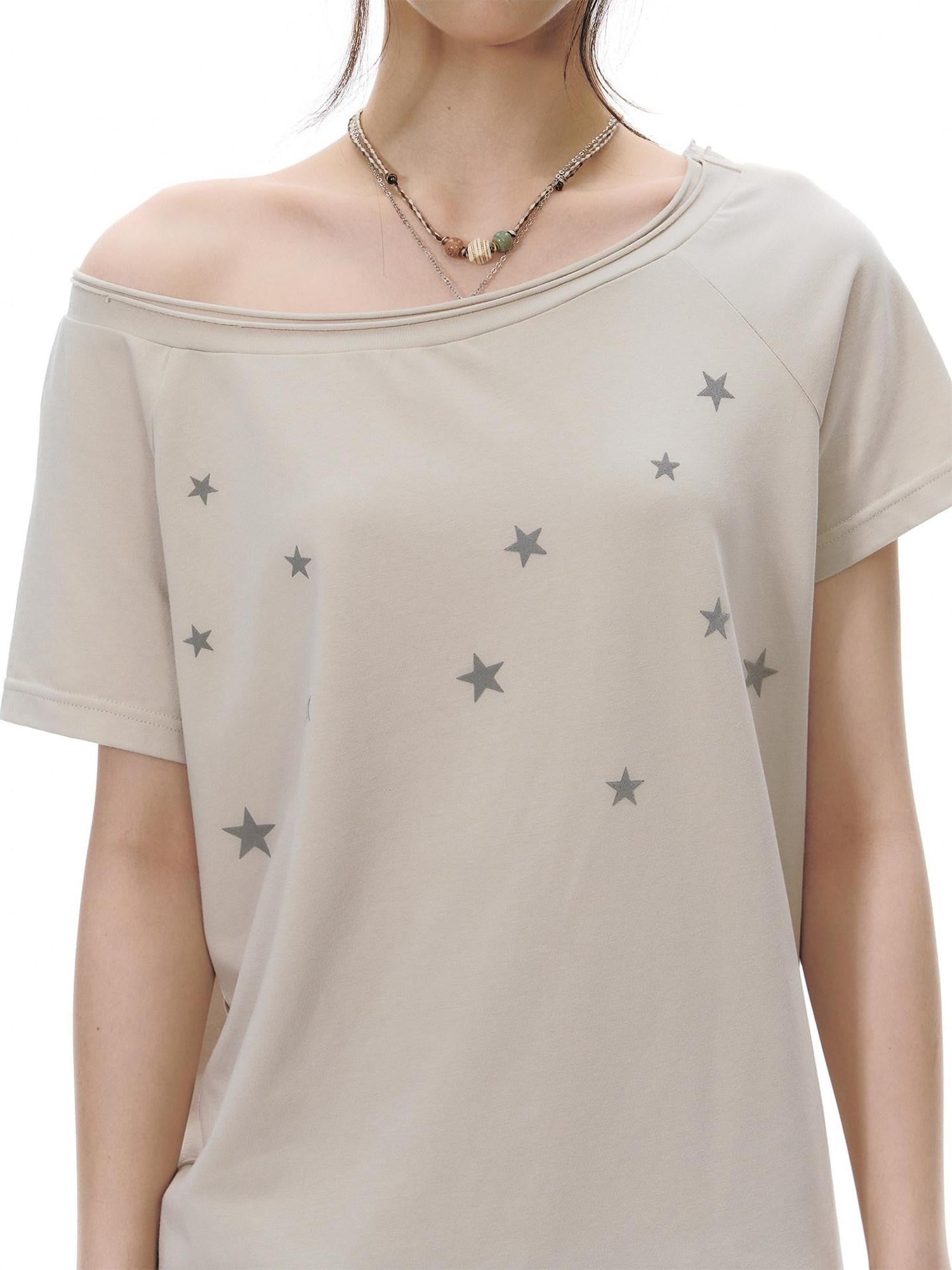 NAPSNAPS Star Print Asymmetric One Shoulder Women&