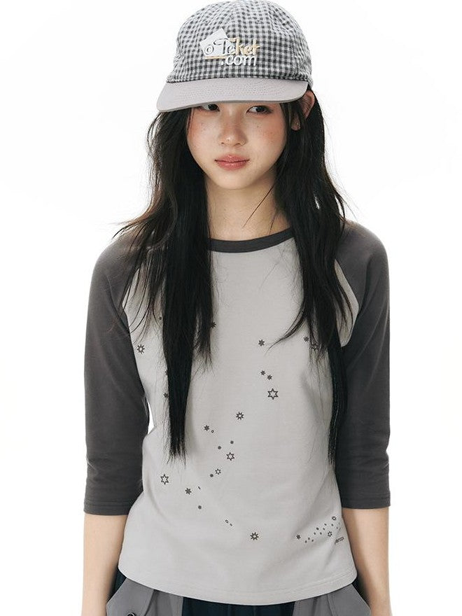 NAPSNAPS Star Print Colorblock Raglan Women&