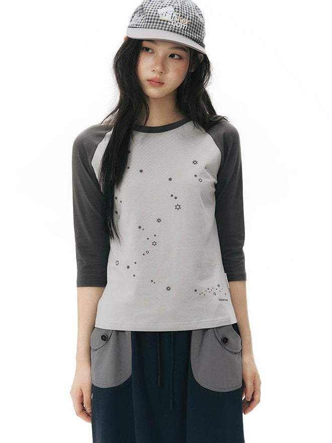 NAPSNAPS Star Print Colorblock Raglan Women&