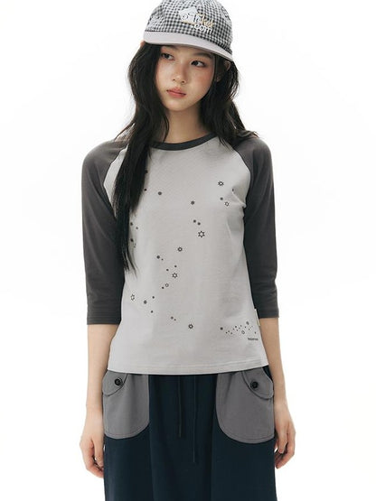 NAPSNAPS Star Print Colorblock Raglan Women&