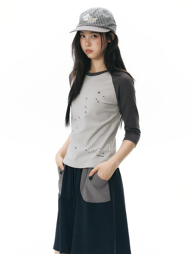 NAPSNAPS Star Print Colorblock Raglan Women&