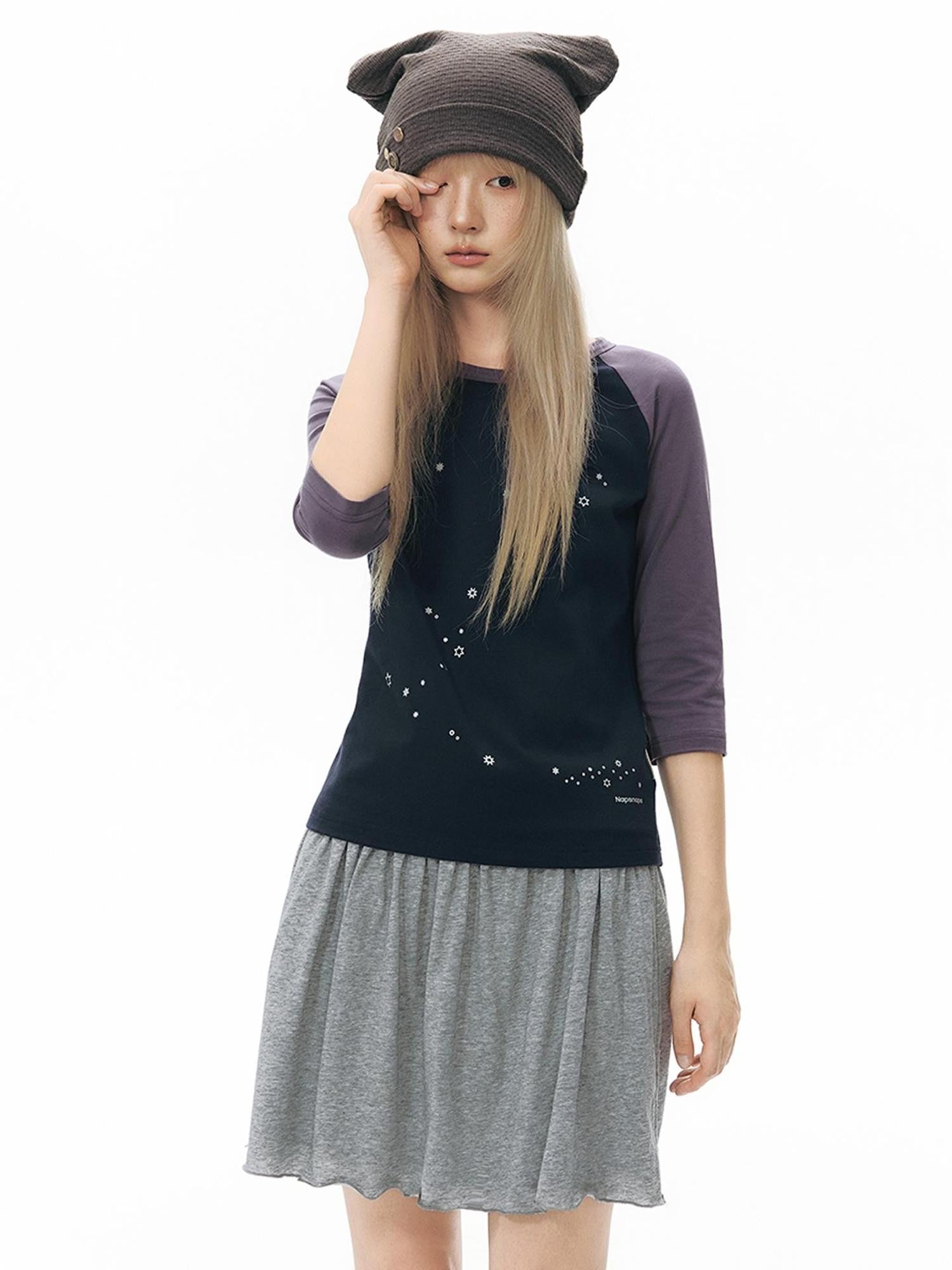 NAPSNAPS Star Print Colorblock Raglan Women&