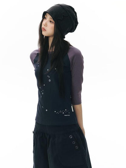 NAPSNAPS Star Print Colorblock Raglan Women&