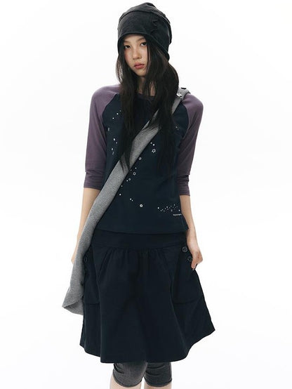 NAPSNAPS Star Print Colorblock Raglan Women&