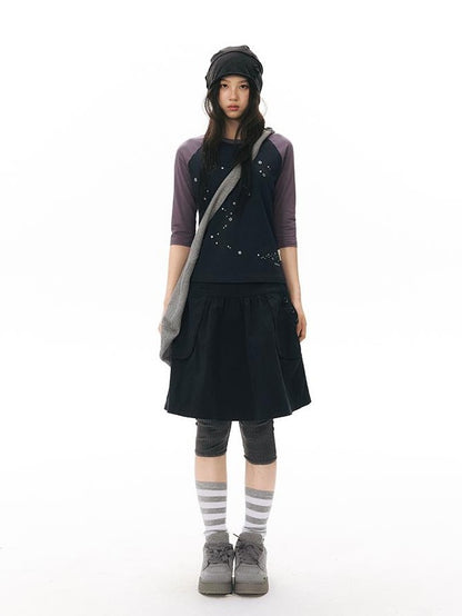NAPSNAPS Star Print Colorblock Raglan Women&