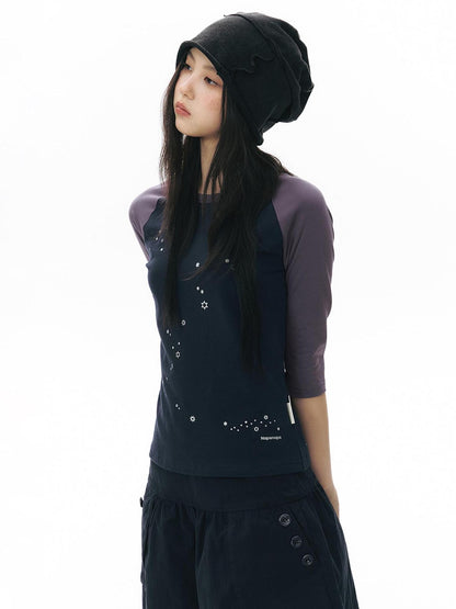 NAPSNAPS Star Print Colorblock Raglan Women&