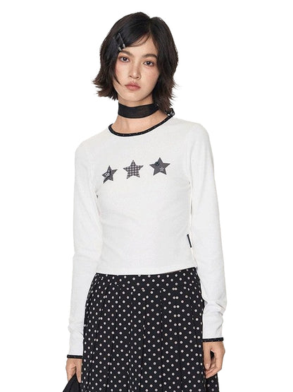 NAPSNAPS Star Print Contrast Collar Crop Women&
