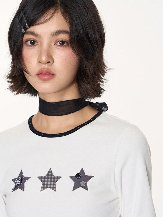 NAPSNAPS Star Print Contrast Collar Crop Women&