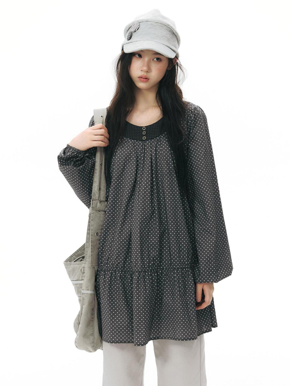 NAPSNAPS Star Print Patchwork Doll Shirtdress Women&