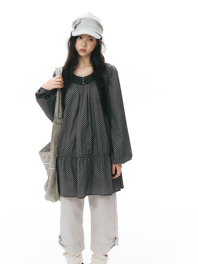 NAPSNAPS Star Print Patchwork Doll Shirtdress Women&