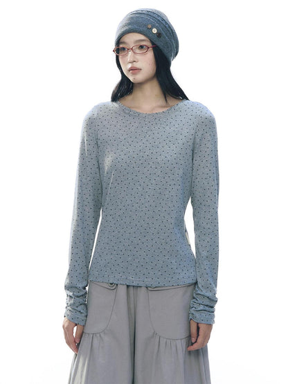 NAPSNAPS Star Print Ruffle Trim Round Neck Cotton Women&