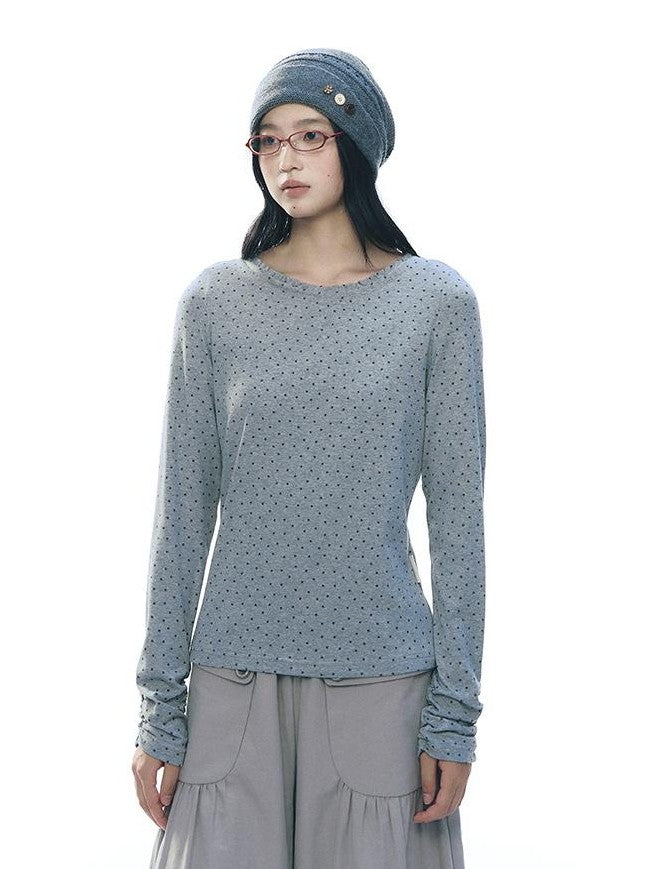 NAPSNAPS Star Print Ruffle Trim Round Neck Cotton Women&