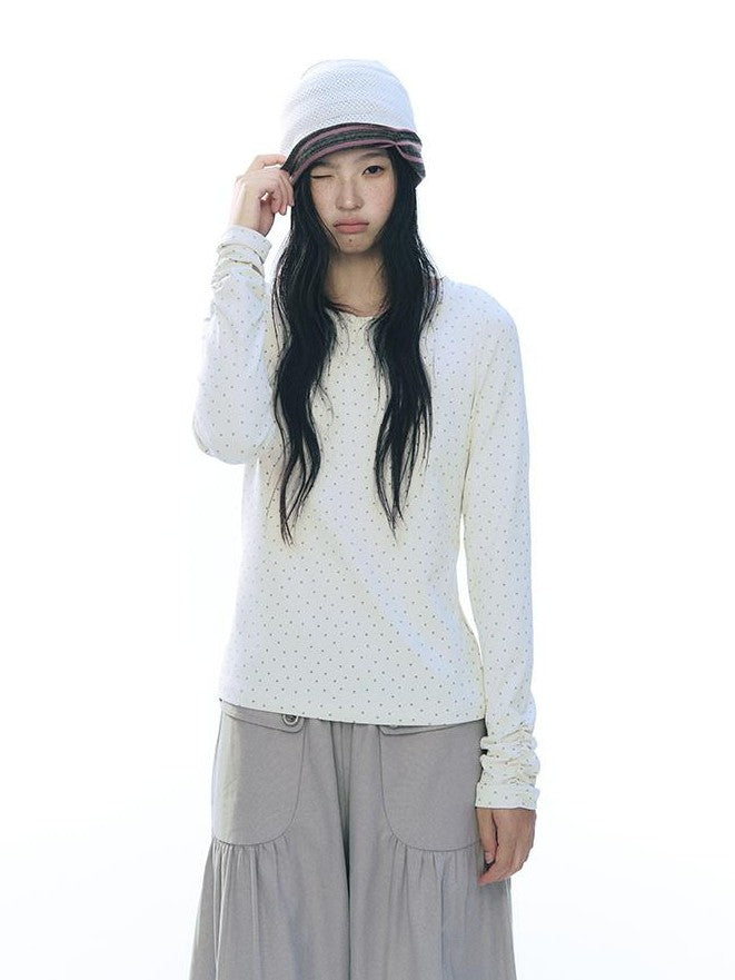 NAPSNAPS Star Print Ruffle Trim Round Neck Cotton Women&