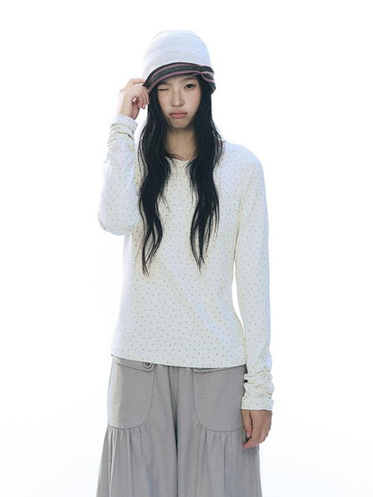 NAPSNAPS Star Print Ruffle Trim Round Neck Cotton Women&