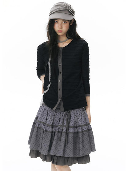 NAPSNAPS Star Print Spliced Panel Tiered A Line Women&
