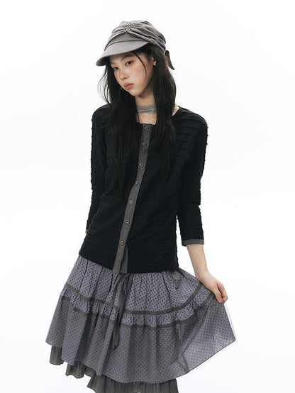 NAPSNAPS Star Print Spliced Panel Tiered A Line Women&