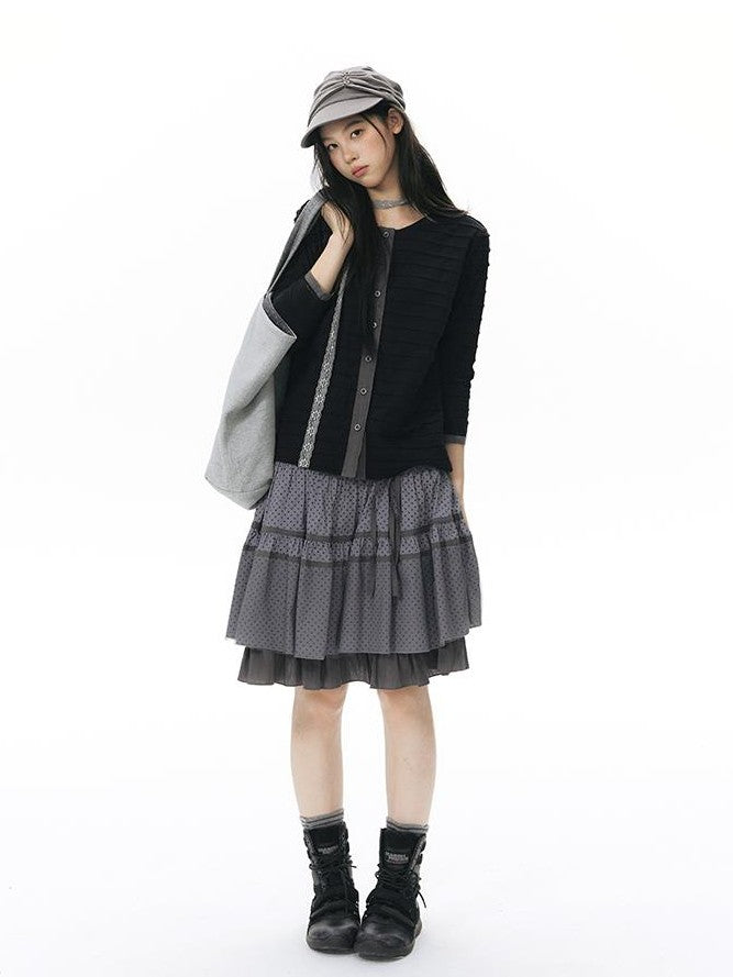 NAPSNAPS Star Print Spliced Panel Tiered A Line Women&