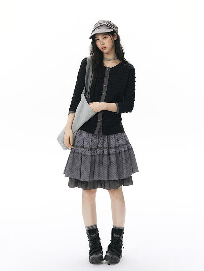 NAPSNAPS Star Print Spliced Panel Tiered A Line Women&