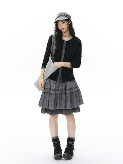 NAPSNAPS Star Print Spliced Panel Tiered A Line Women&