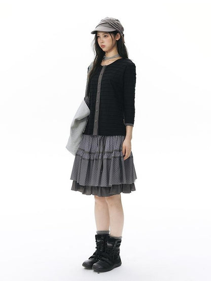 NAPSNAPS Star Print Spliced Panel Tiered A Line Women&