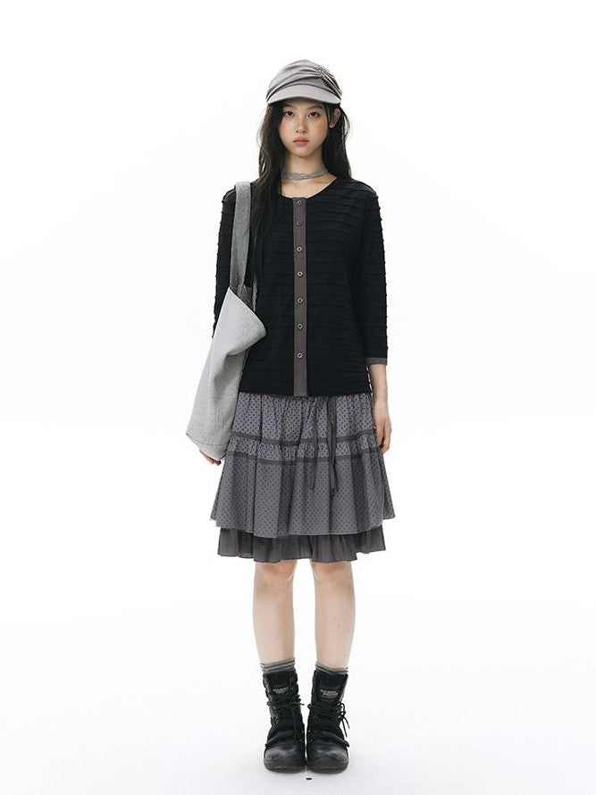 NAPSNAPS Star Print Spliced Panel Tiered A Line Women&