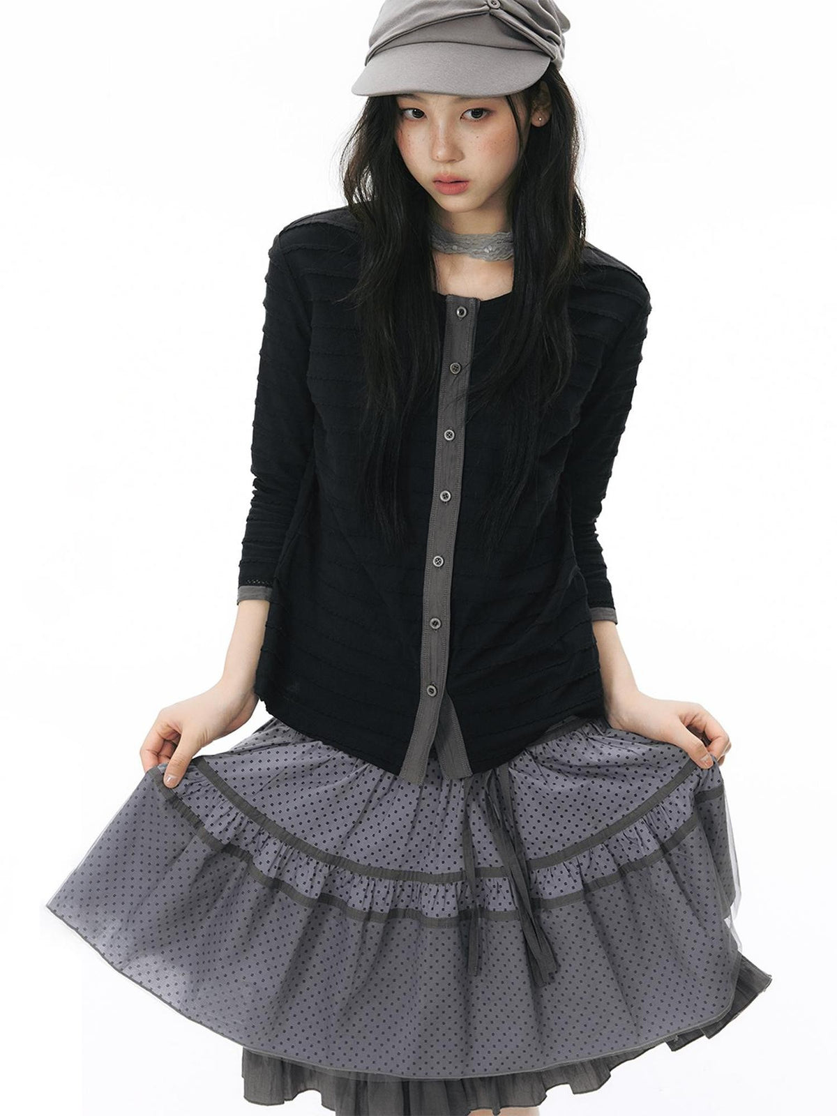 NAPSNAPS Star Print Spliced Panel Tiered A Line Women&